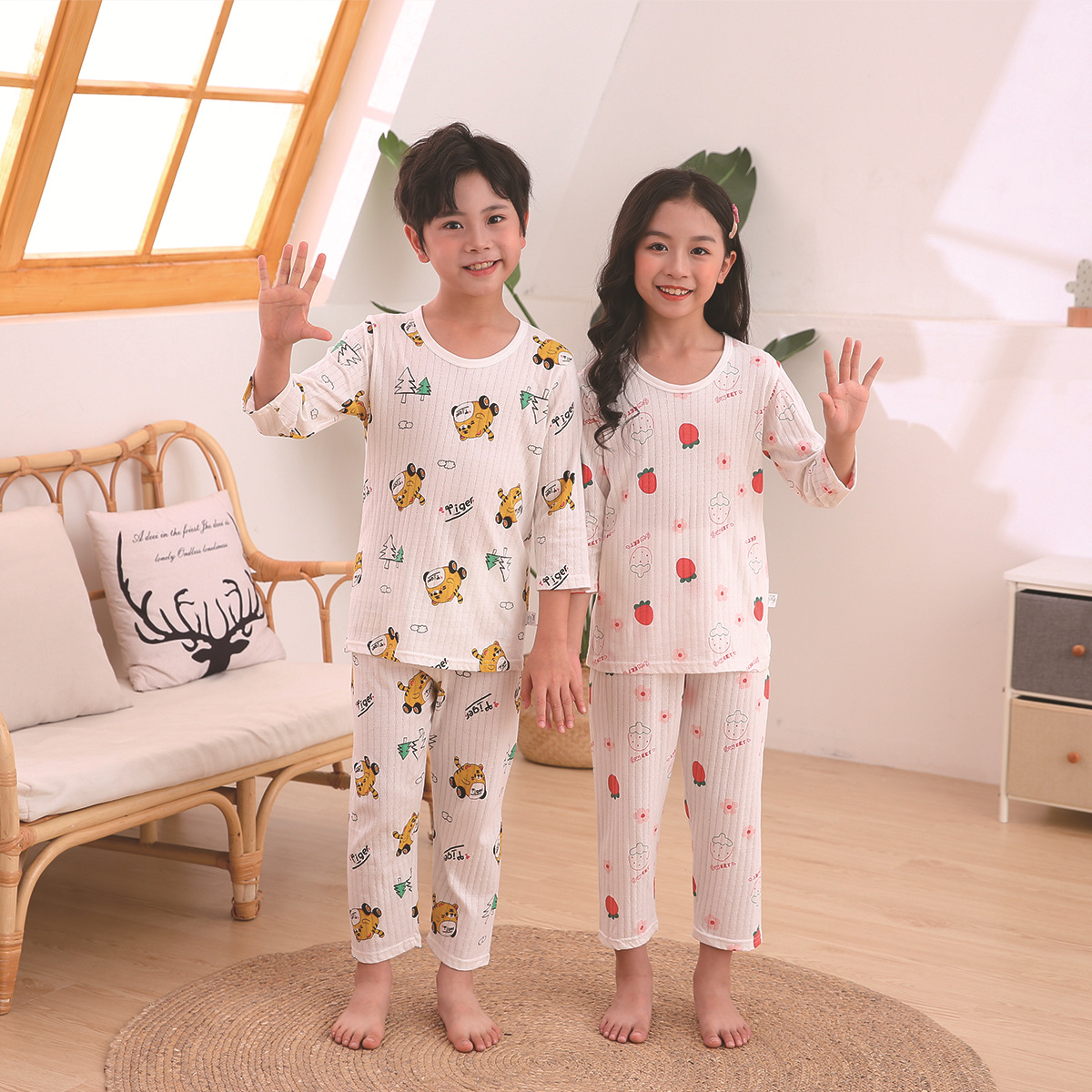 Children's Clothing Summer Short Sleeve Home Sleepwear Children Sets Kids Clothes Boy Girl T-shirt shorts Cotton Suit Baby