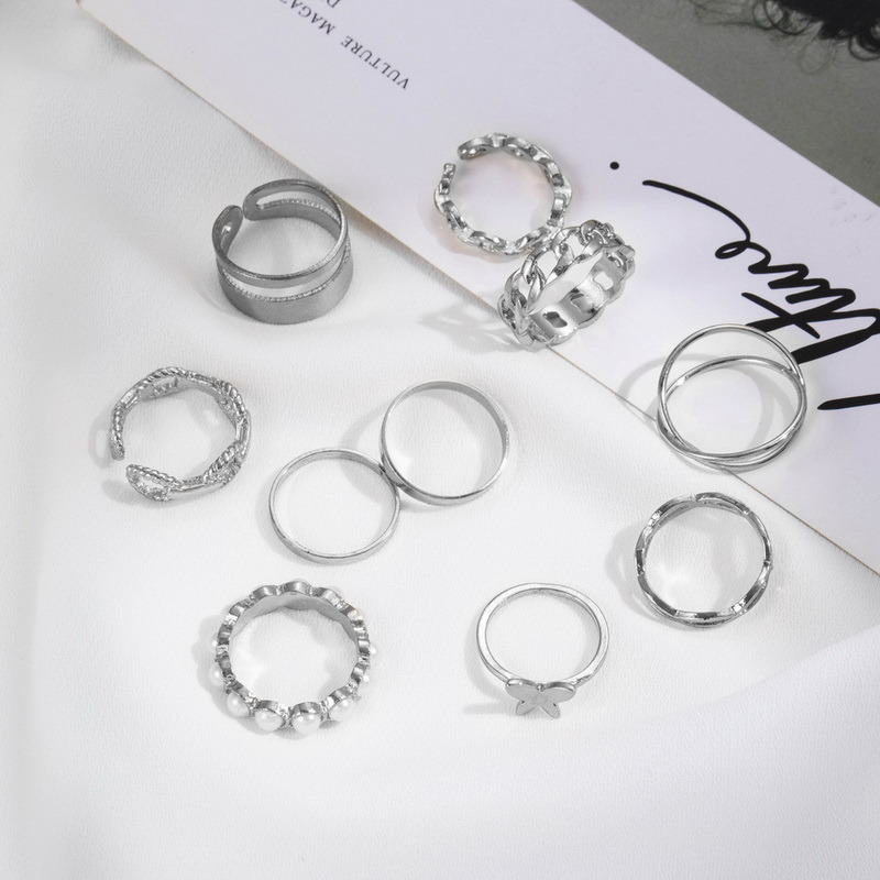 Boho Zircon Rings Set Gold Color Women Bohemia Crystal Letter LOVE Heart Moon Arrow Flower Ring Lovers Wedding Jewelry Gifts