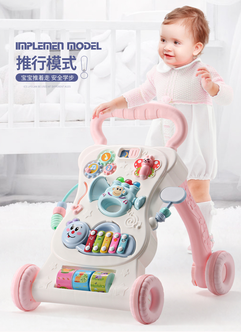 High Quality Baby Walker Toys Multifuctional Toddler Trolley Sit-to-Stand ABS Musical Walker with Adjustable Screw for Toddler