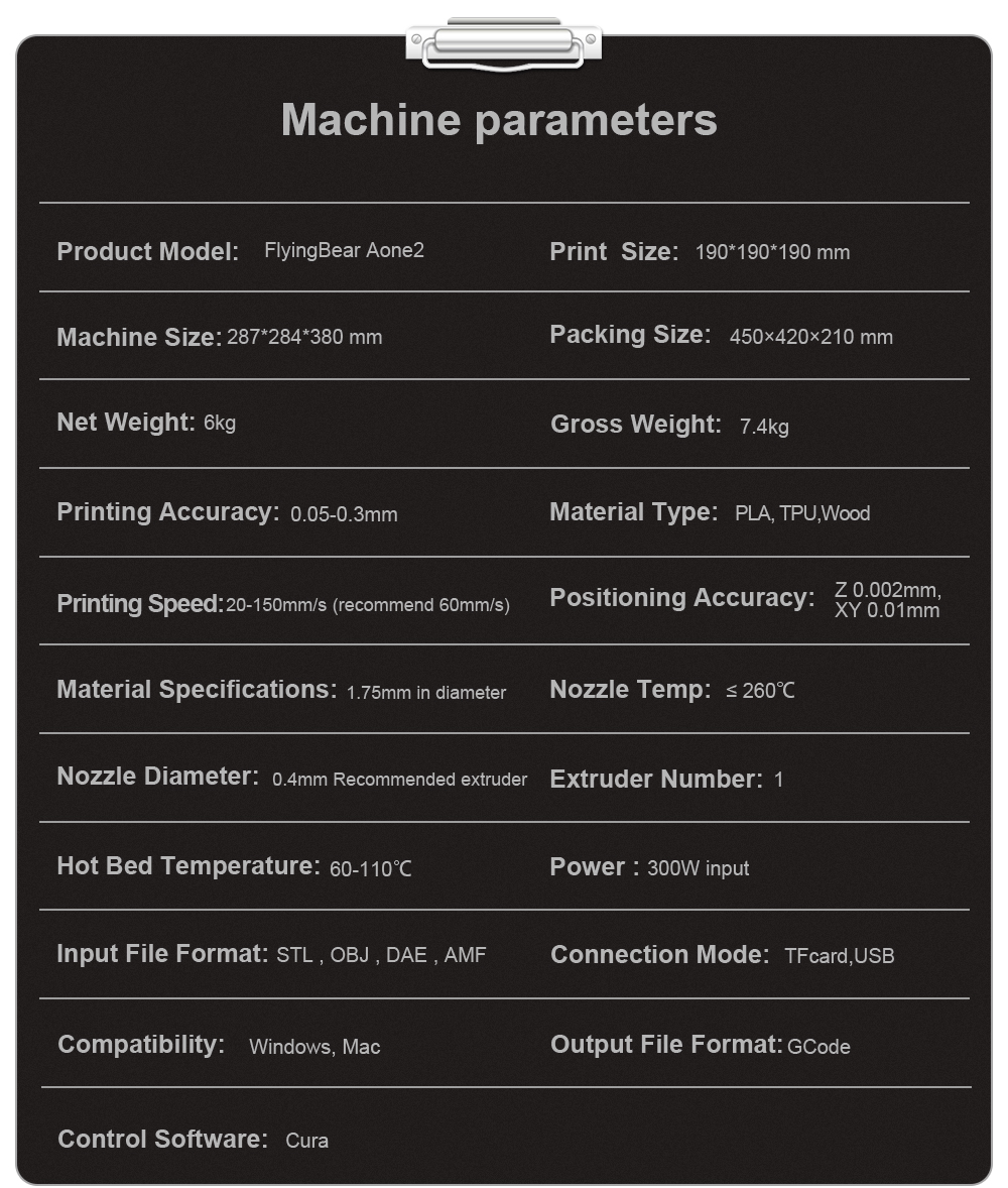 FLYING BEAR Aone 2 Easy Leaning High Precision 3D Printer Machine DIY Kit Printing Size 190*190*190mm