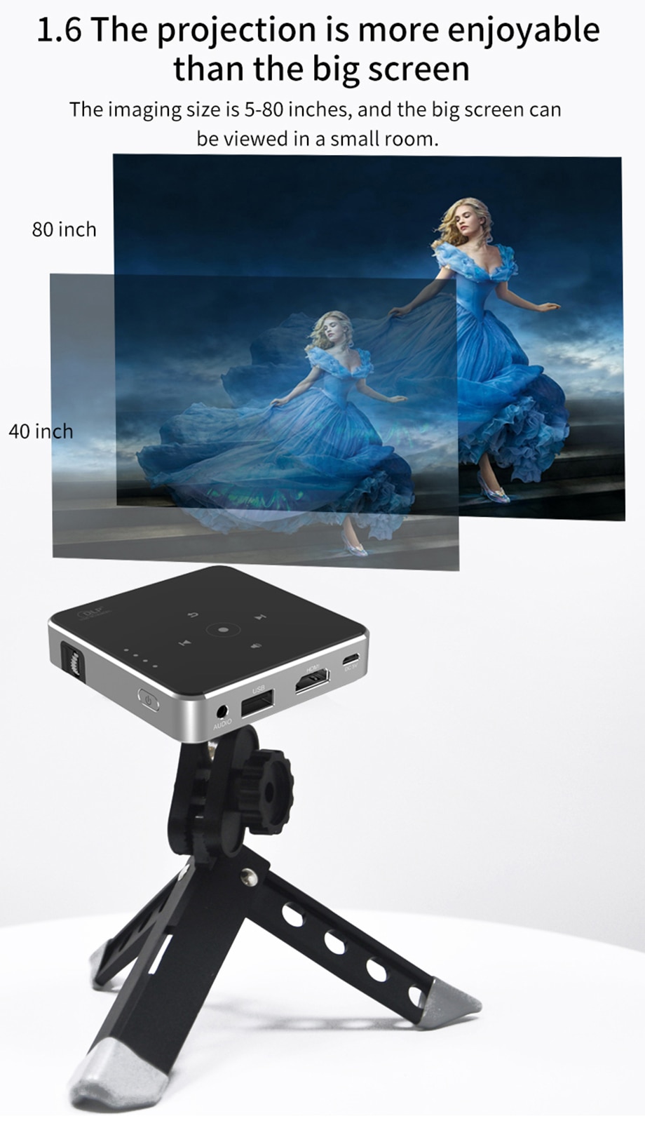 Smartldea New Mini dlp HD Projector support 1080p build in Battery Capacity wired Phone Mirroring proyector Home Theater beamer