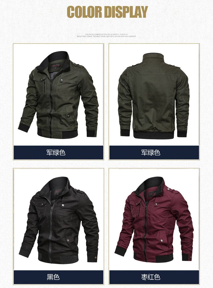 Men's Jacket Fashion Casual Windproof Jacket Jacket Men's Spring and Autumn Zipper Pocket Jacket Slim Fitting Military Jacket