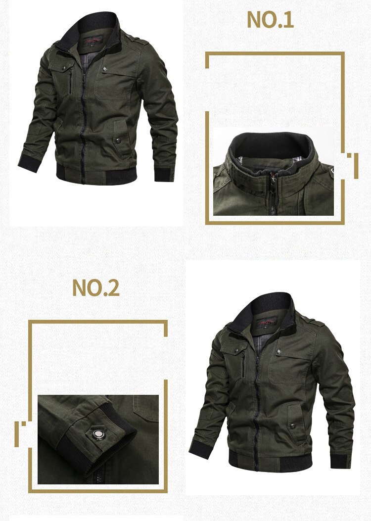 Men's Jacket Fashion Casual Windproof Jacket Jacket Men's Spring and Autumn Zipper Pocket Jacket Slim Fitting Military Jacket