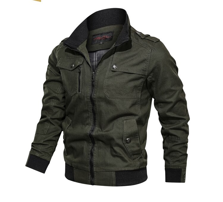 Men's Jacket Fashion Casual Windproof Jacket Jacket Men's Spring and Autumn Zipper Pocket Jacket Slim Fitting Military Jacket