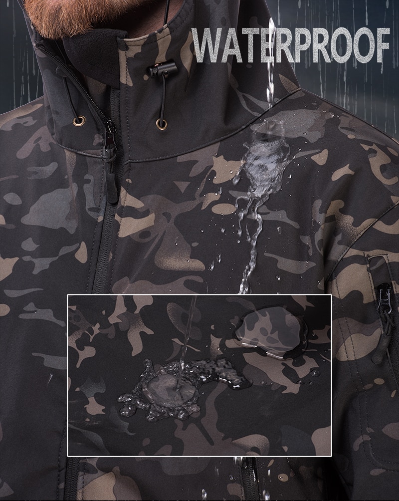 HAN WILD Hunting Jackets Soft Military Tactical Jacket Man Combat Waterproof Fleece Men Clothing Multicam Coat Windbreakers 5XL