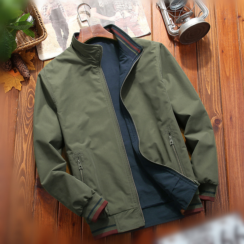 New Spring Autumn Men's Double-sided Wear Jackets Casual Baseball Stand Collar Jacket Men Bomber Outerwear Solid Streetwear Coat