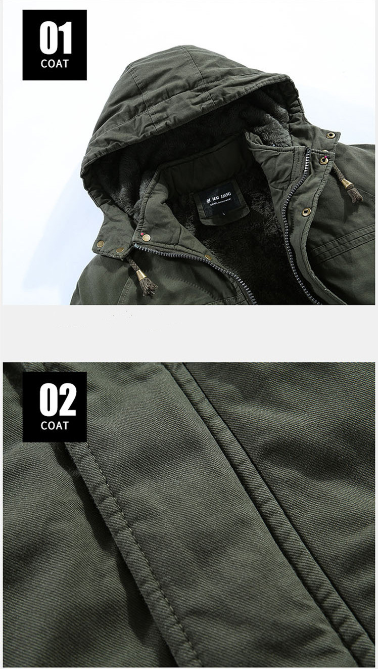 Men's Winter Fleece Inner Military Jacket Thick Parkas Hooded Outwear Warm Coat Male Windbreaker Multi-Pockets Cotton Overcoat