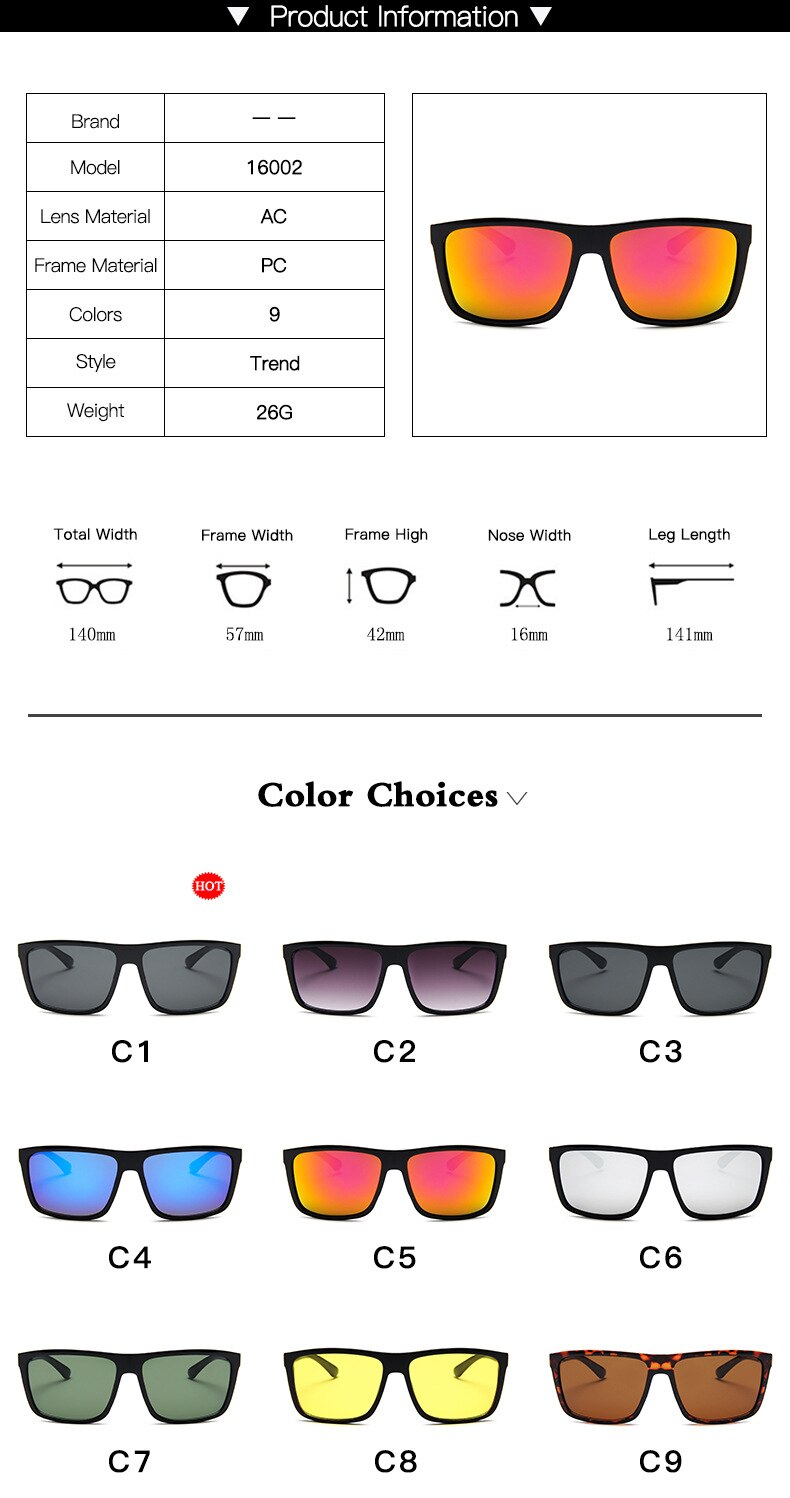 Sunglasses Men Classic Square Sunglasses Brand Design UV400 Protection Shades Oculos De Sol Hombre Glasses Driver