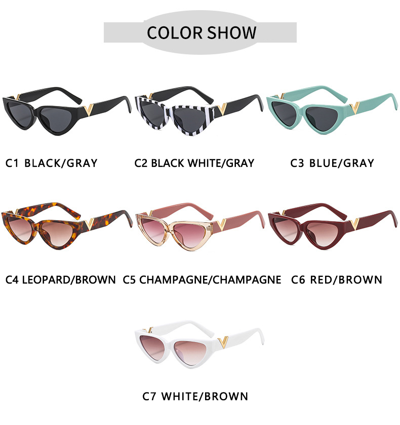 Retro Small Frame Cat Eye Sunglasses for Women Luxury V Sun Glasses Men Fashion Metal Hinges Shades Oculos De Sol