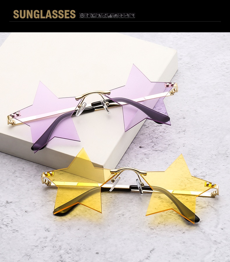 SHAUNA Unique Rimless Pentagram Sunglasses Fashion Five-pointed Star Shades UV400