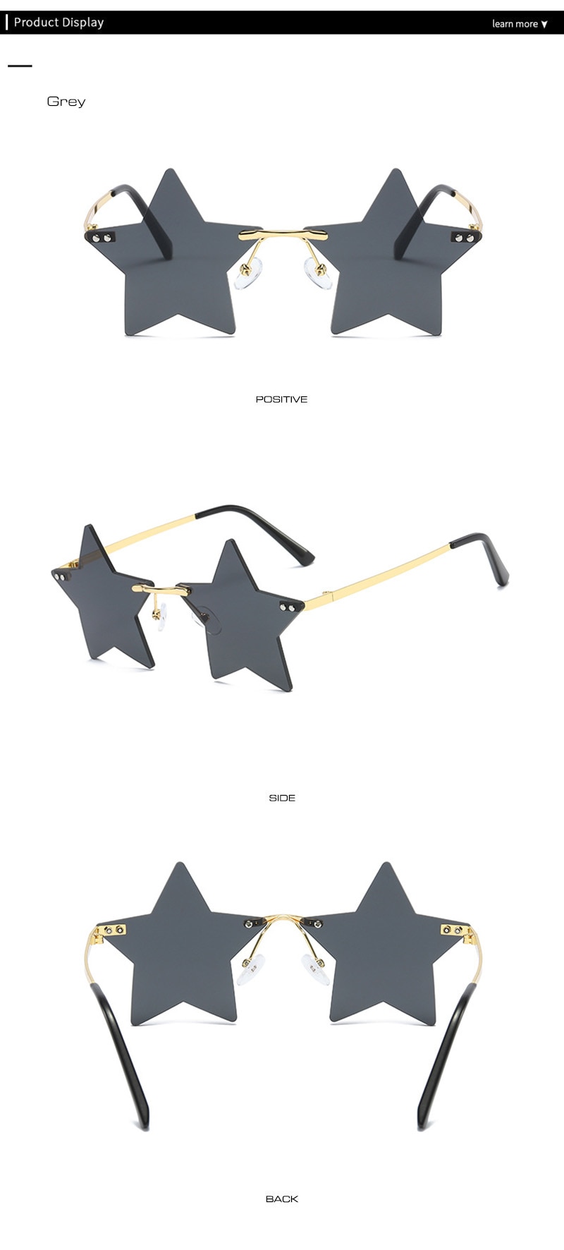 SHAUNA Unique Rimless Pentagram Sunglasses Fashion Five-pointed Star Shades UV400