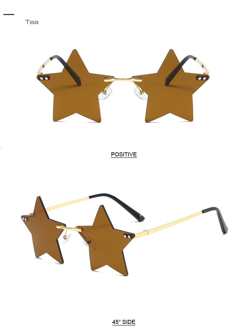 SHAUNA Unique Rimless Pentagram Sunglasses Fashion Five-pointed Star Shades UV400