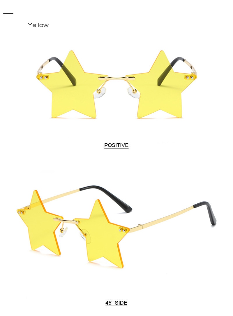 SHAUNA Unique Rimless Pentagram Sunglasses Fashion Five-pointed Star Shades UV400