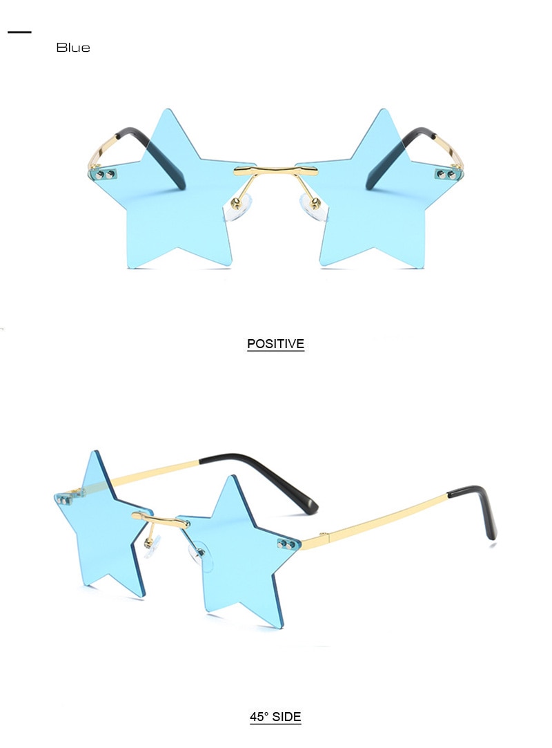 SHAUNA Unique Rimless Pentagram Sunglasses Fashion Five-pointed Star Shades UV400