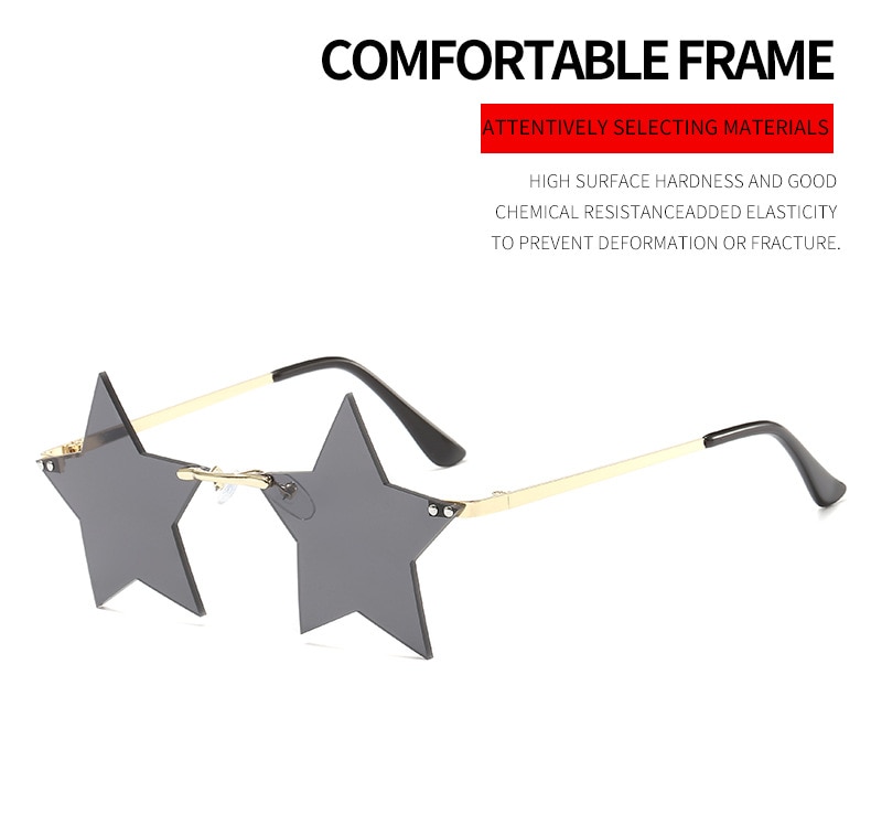 SHAUNA Unique Rimless Pentagram Sunglasses Fashion Five-pointed Star Shades UV400