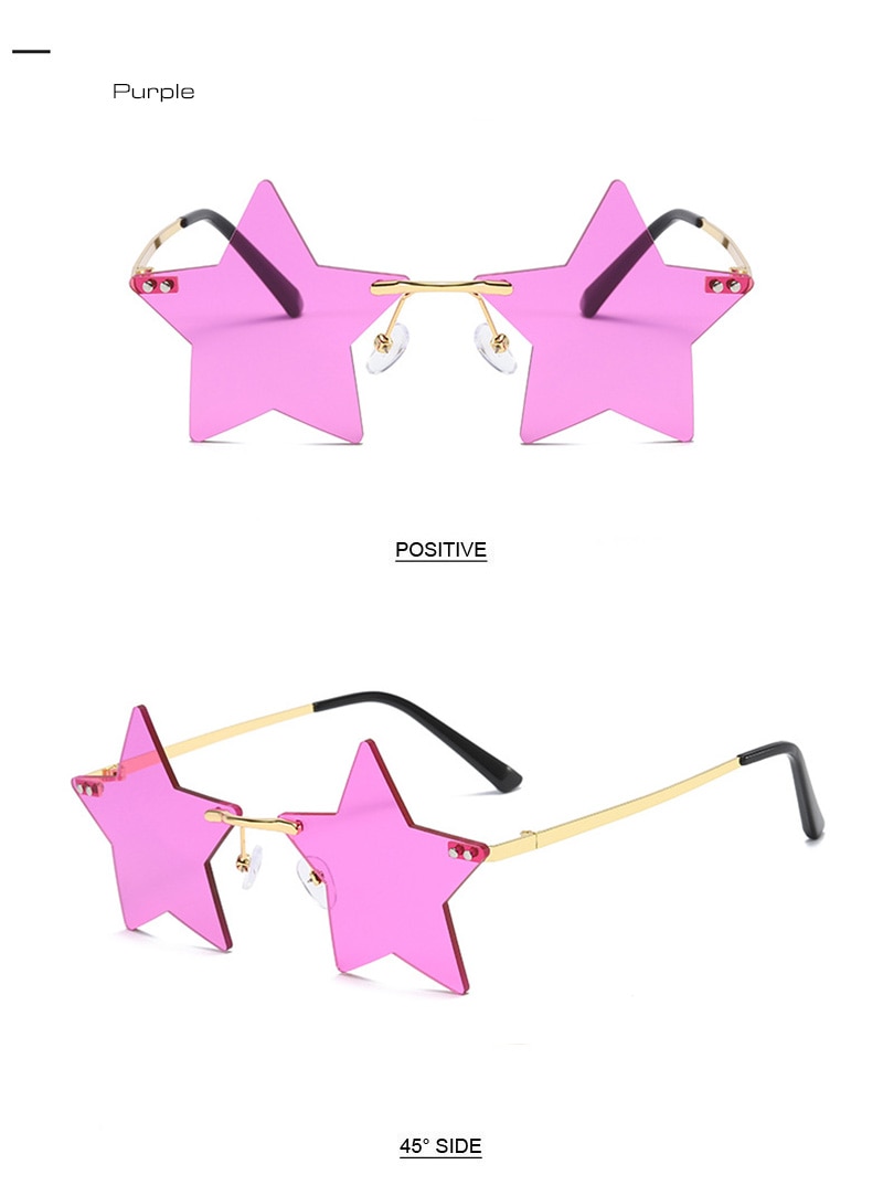 SHAUNA Unique Rimless Pentagram Sunglasses Fashion Five-pointed Star Shades UV400