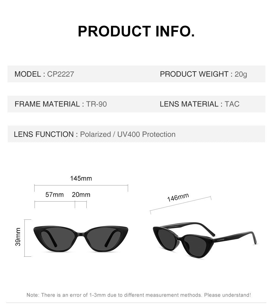 CAPONI Cat Eye Trend Women Sunglasses Polarized Anti-reflective Anti-glare Sun Glasses Female Fashionable Eyewear UV400 CP2227