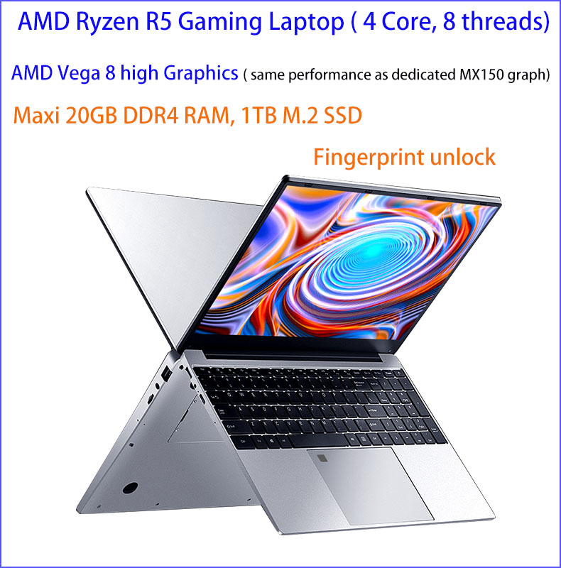 20GB DDR4 RAM 1TB M.2 SSD Gaming Notebook Laptop Ryzen R5 Quad core 15.6 Inch Metal Portable Computer 12GB/8GB RAM 256GB/512GB