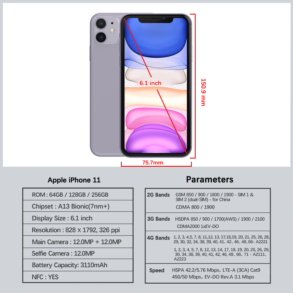 Apple iPhone 11 6.1" Original Liquid Retina IPS LCD FACE ID A13 Genuine iPhone11 Unlocked 4G LTE Cell Phone