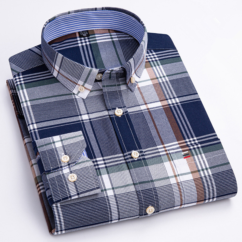 New men's Striped Shirt Fashion Long Sleeve Cotton Oxford plaid Business Button down Regular fit office Man clothing Plus7XL 6XL