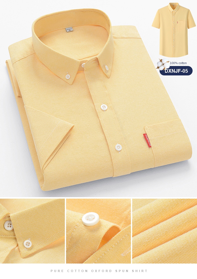 Plse Size 5XL Luxury Shirt for Men Short Sleeve Summer Casual Oxford Fabric Solid 100% Cotton Social Office Work Slim Menswear