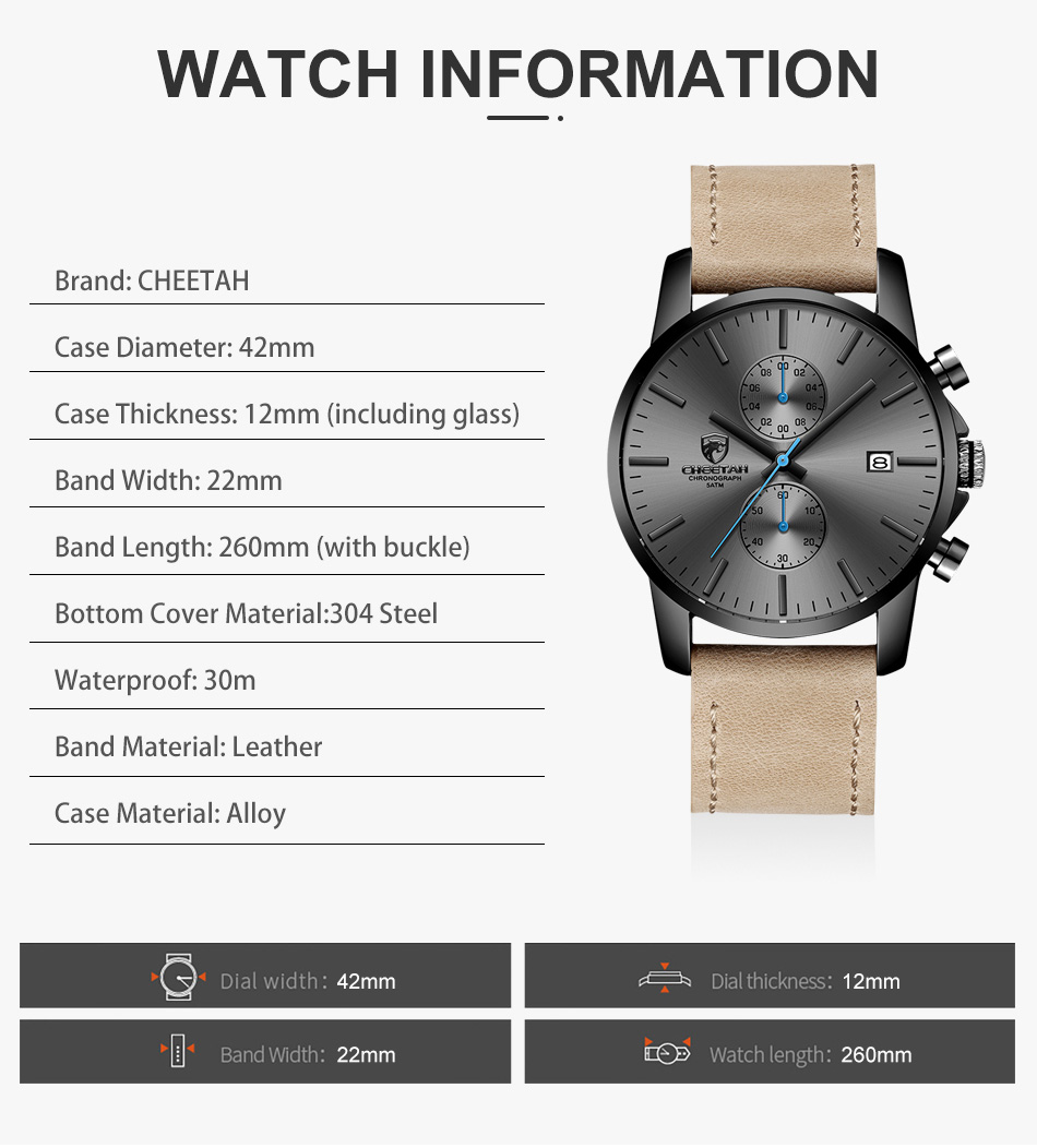 2021 Men Watch CHEETAH Brand Fashion Sports Quartz Watches Mens Leather Waterproof Chronograph Clock Business Relogio Masculino