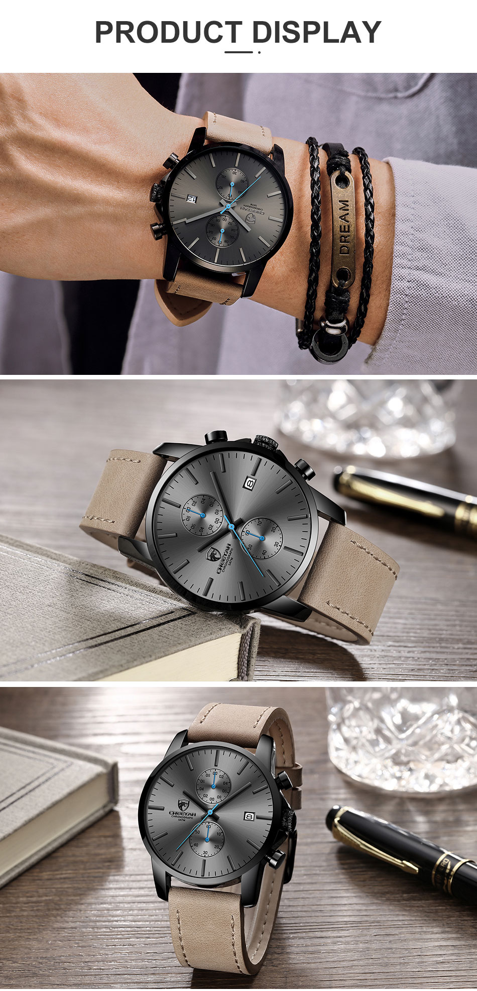 2021 Men Watch CHEETAH Brand Fashion Sports Quartz Watches Mens Leather Waterproof Chronograph Clock Business Relogio Masculino