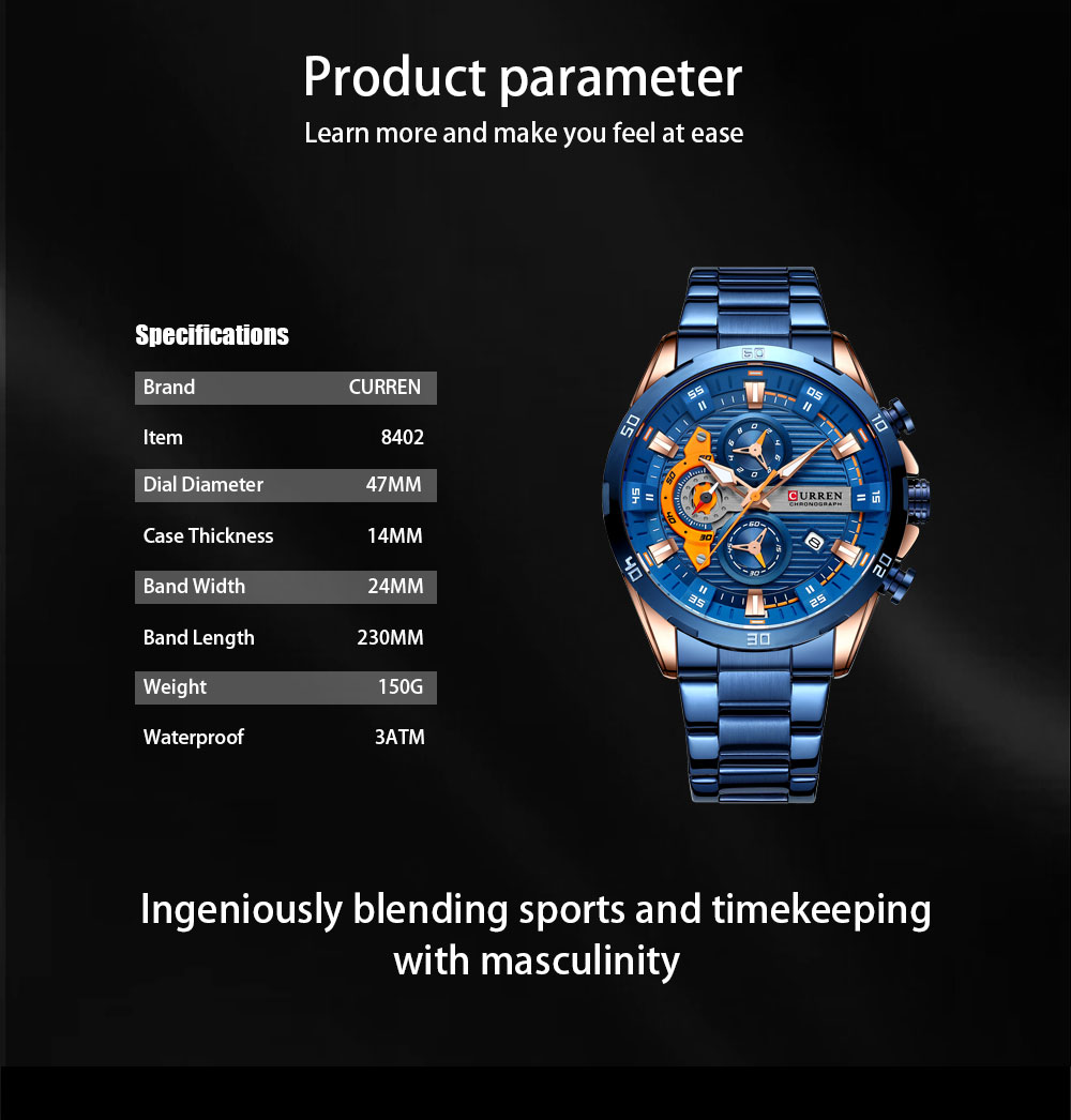 Watches For Men CURREN Man WristWatch Waterproof Chronograph Men Watch Military Top Brand Luxury StainlessSteel Sport Male Clock