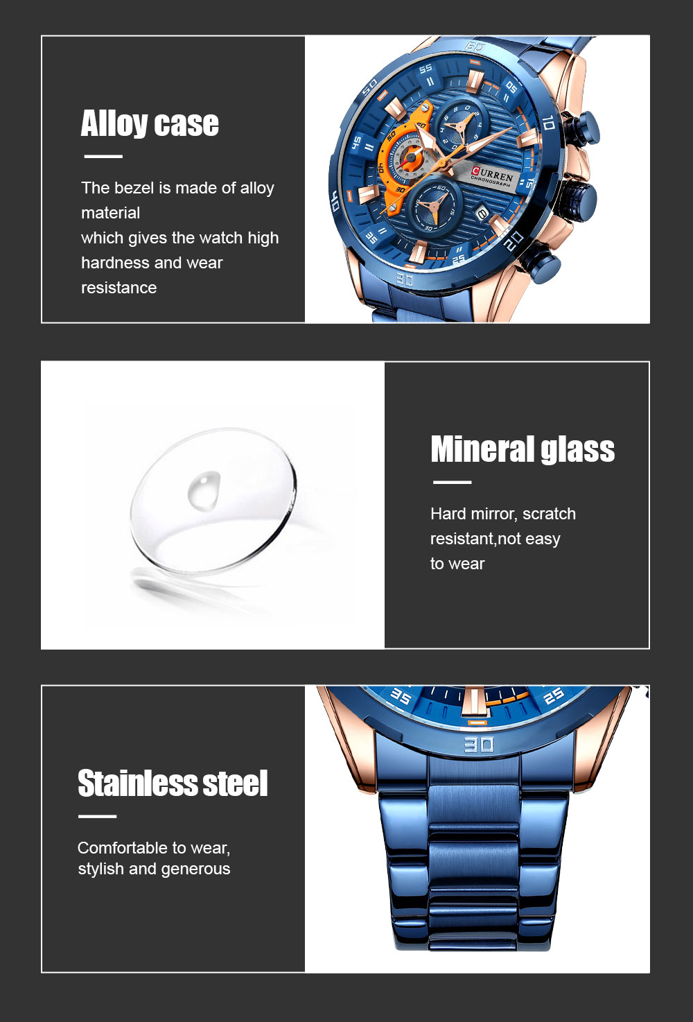 Watches For Men CURREN Man WristWatch Waterproof Chronograph Men Watch Military Top Brand Luxury StainlessSteel Sport Male Clock