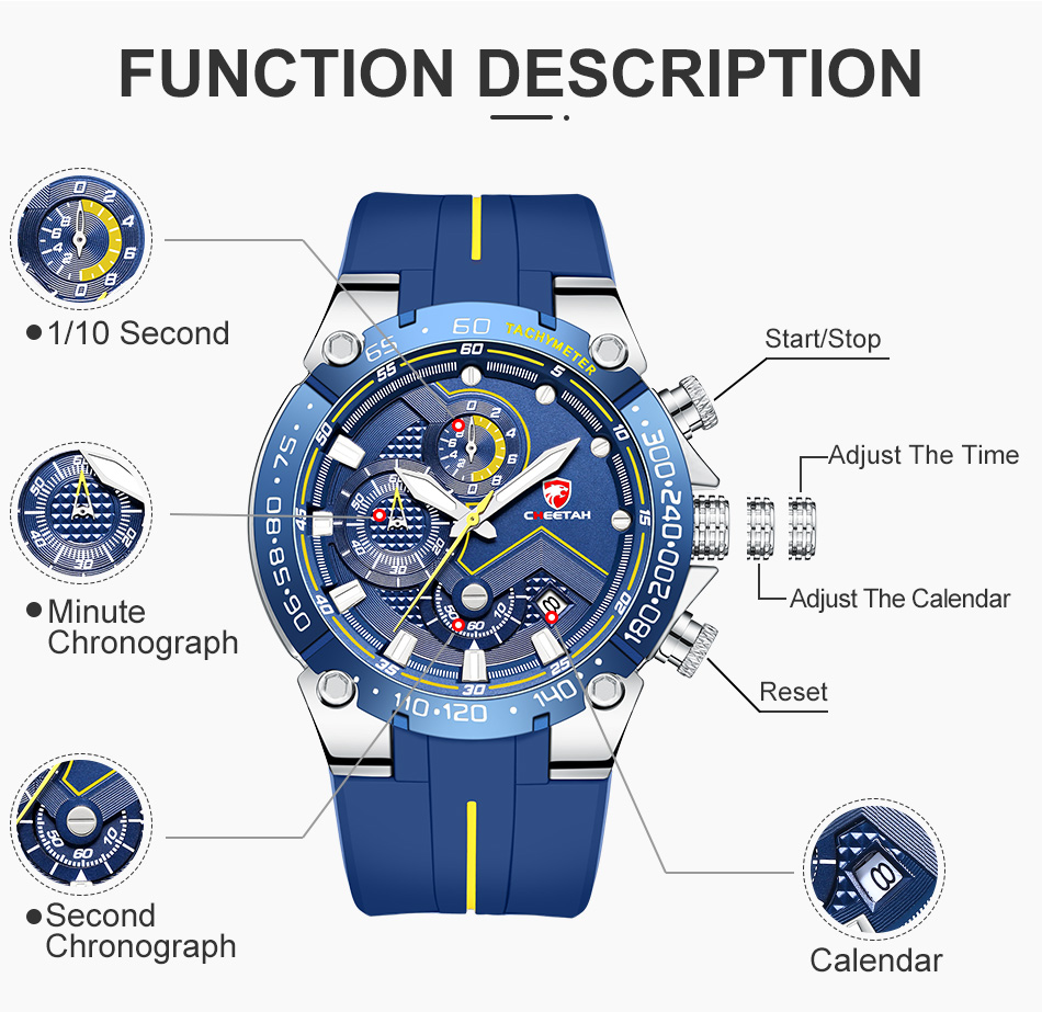 CHEETAH New Watches Mens Luxury Brand Big Dial Watch Men Waterproof Quartz Wristwatch Sports Chronograph Clock Relogio Masculino