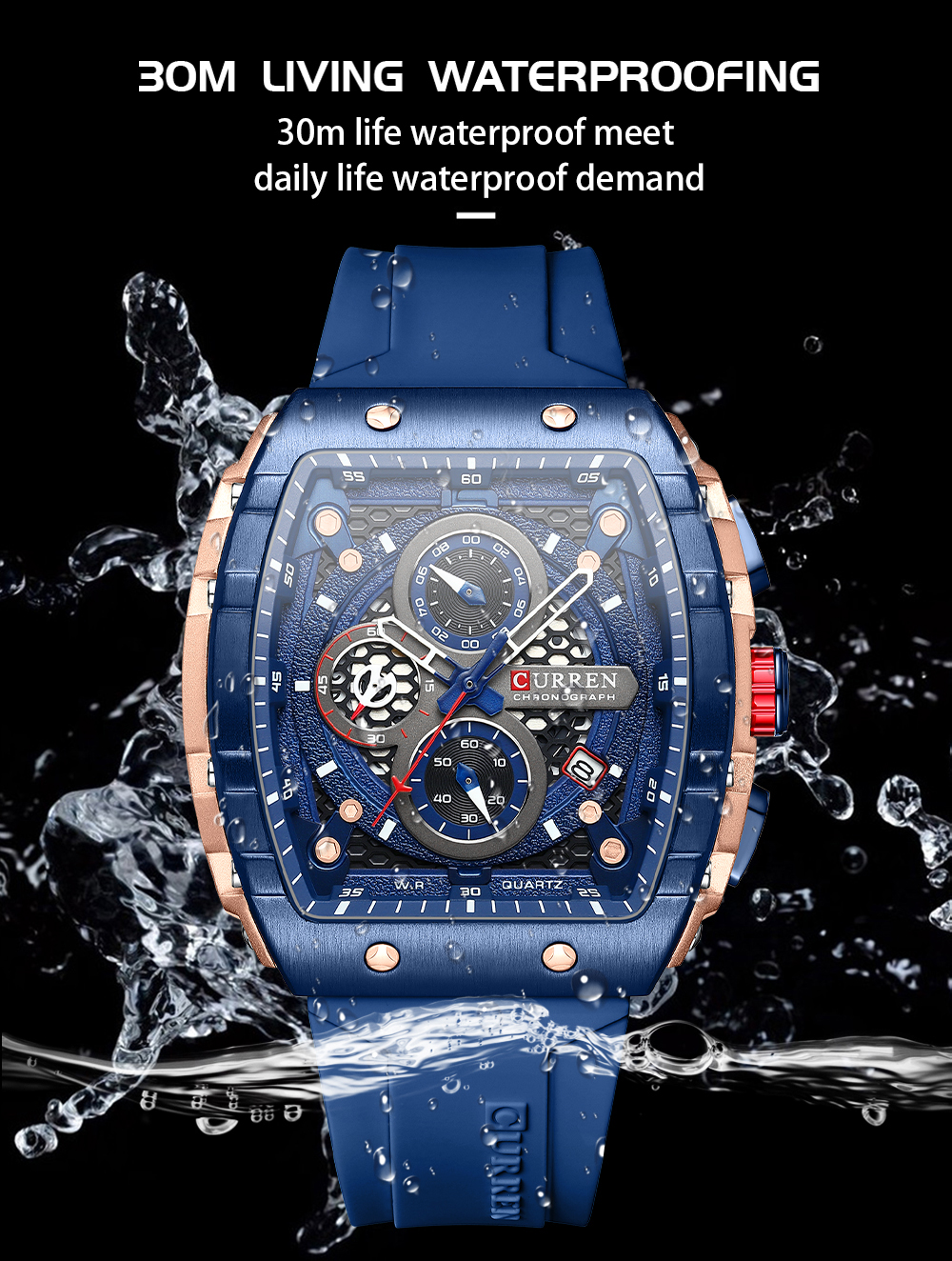 CURREN Top Brand Men's Watches Luxury Square Quartz Wristwatch Waterproof Luminous Chronograph Watch for Men Date Clock