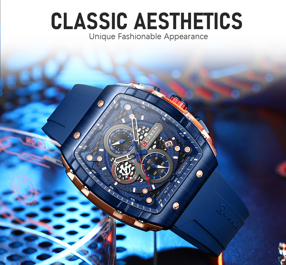 CURREN Top Brand Men's Watches Luxury Square Quartz Wristwatch Waterproof Luminous Chronograph Watch for Men Date Clock