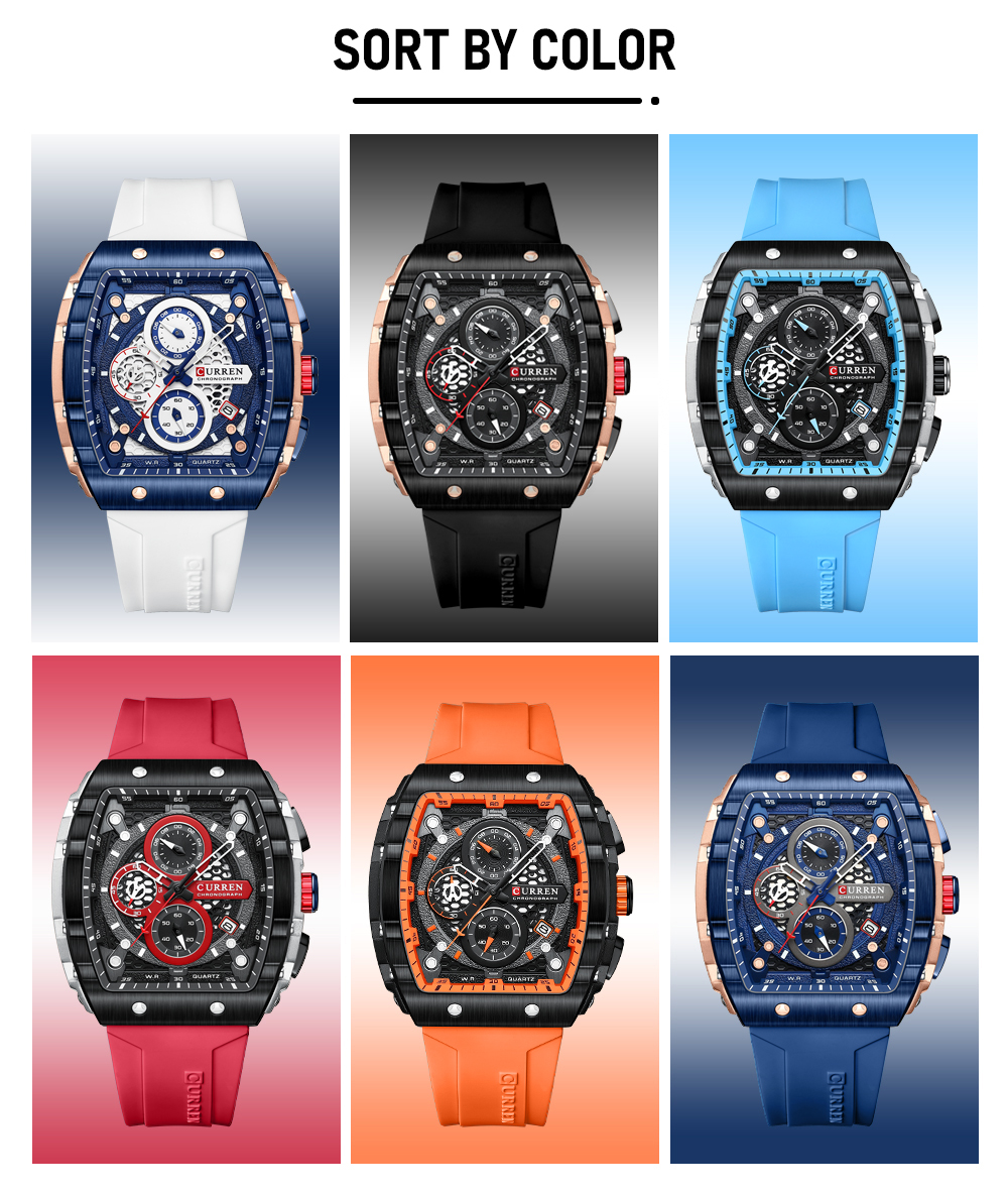 CURREN Top Brand Men's Watches Luxury Square Quartz Wristwatch Waterproof Luminous Chronograph Watch for Men Date Clock