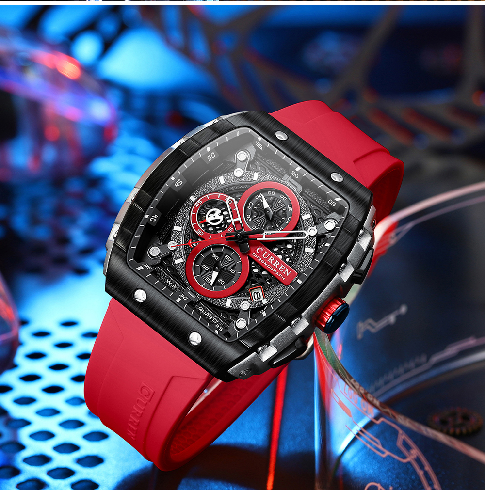 CURREN Top Brand Men's Watches Luxury Square Quartz Wristwatch Waterproof Luminous Chronograph Watch for Men Date Clock