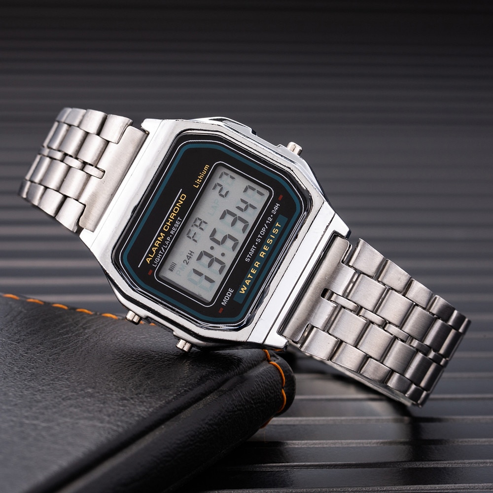 Luxury Famous WR F91W Brand Male Watch Harajuku Stainless Steel LED Electronic Waterproof  Square Digital Wristwatches For Men