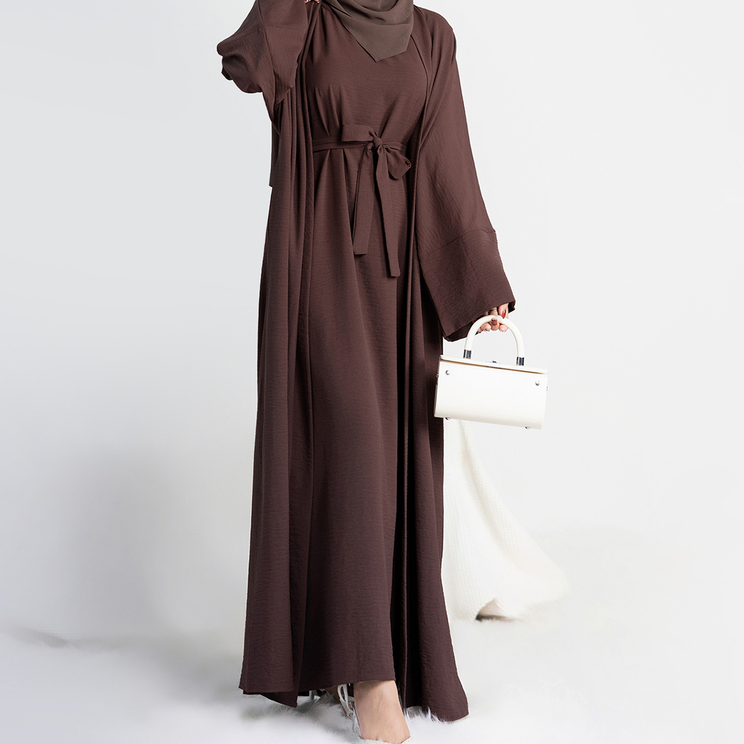 2 Piece Abaya Slip Sleeveless Hijab Dress Matching Muslim Sets Plain Open Abayas for Women Dubai Turkey African Islamic Clothing