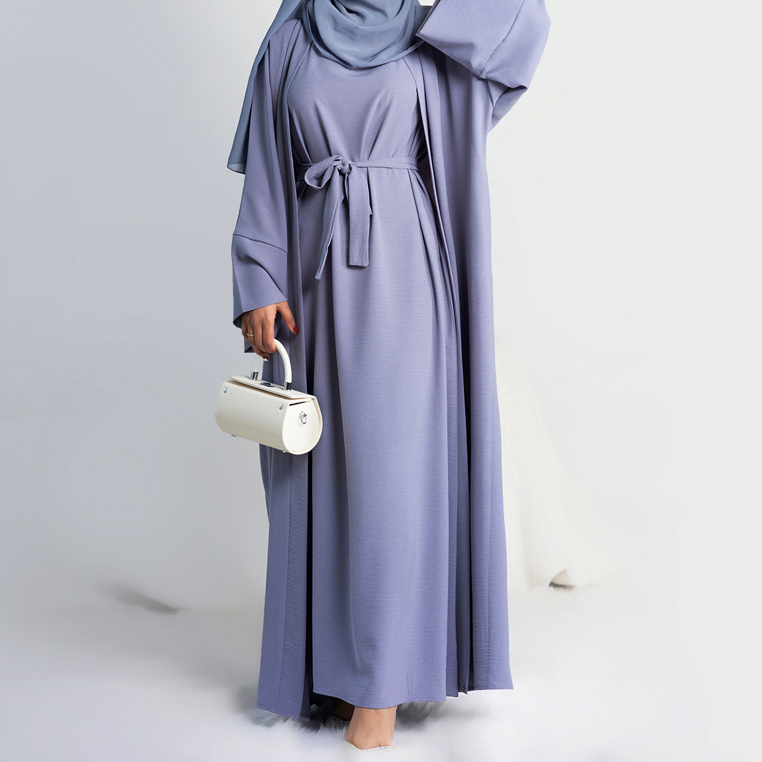 2 Piece Abaya Slip Sleeveless Hijab Dress Matching Muslim Sets Plain Open Abayas for Women Dubai Turkey African Islamic Clothing