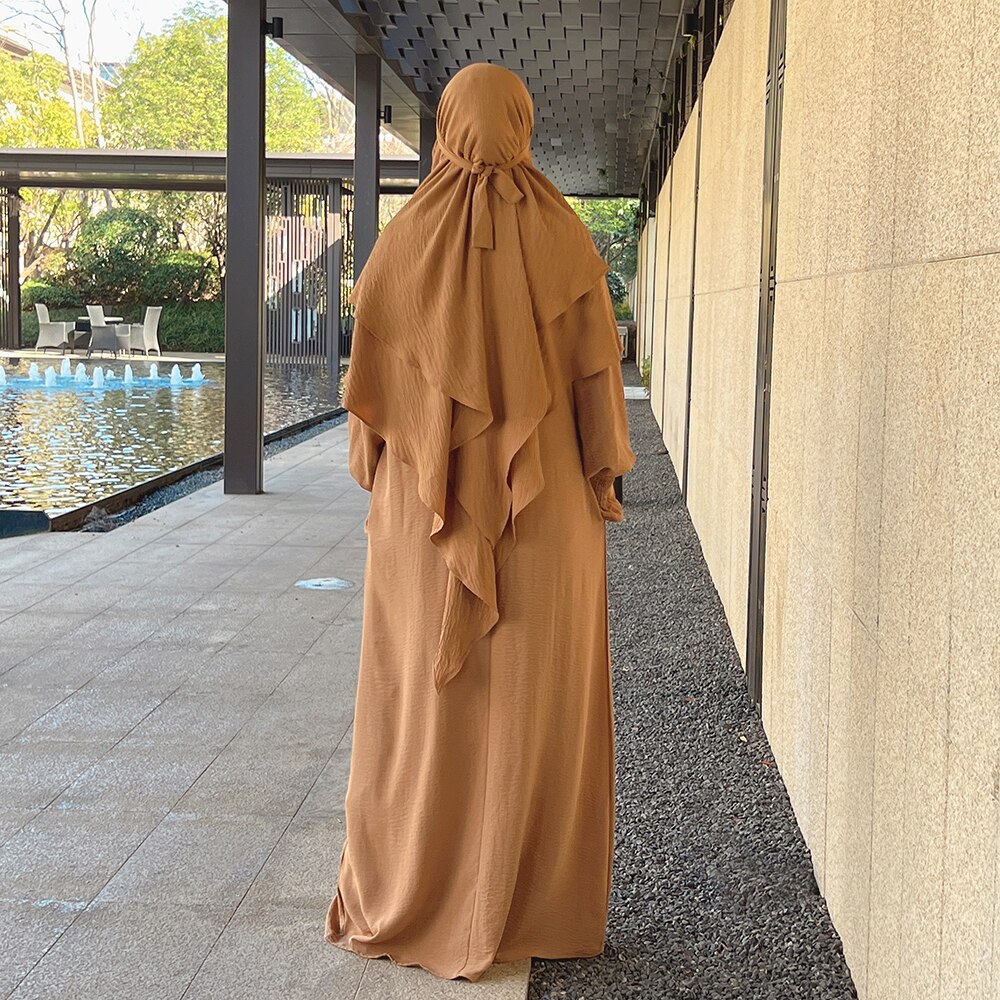 Ramadan Eid Muslim Woman Jilbab 2 Piece Abaya with Hijab Long Khimar Niqab Set Overhead Prayer Dress Islam Outfit Djellaba Burka