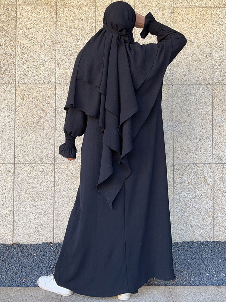 Ramadan Eid Muslim Woman Jilbab 2 Piece Abaya with Hijab Long Khimar Niqab Set Overhead Prayer Dress Islam Outfit Djellaba Burka