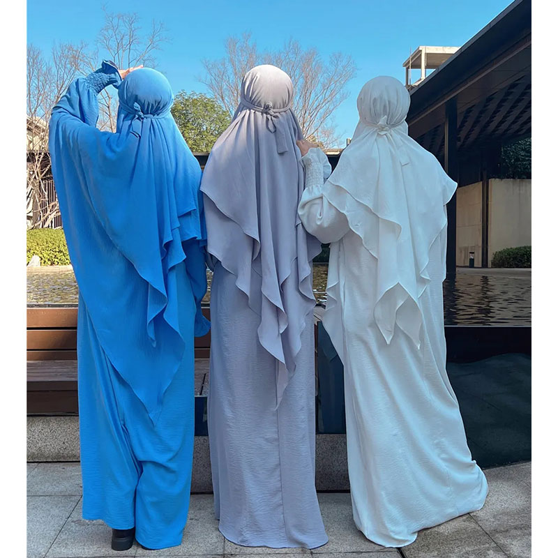 Ramadan Eid Muslim Woman Jilbab 2 Piece Abaya with Hijab Long Khimar Niqab Set Overhead Prayer Dress Islam Outfit Djellaba Burka