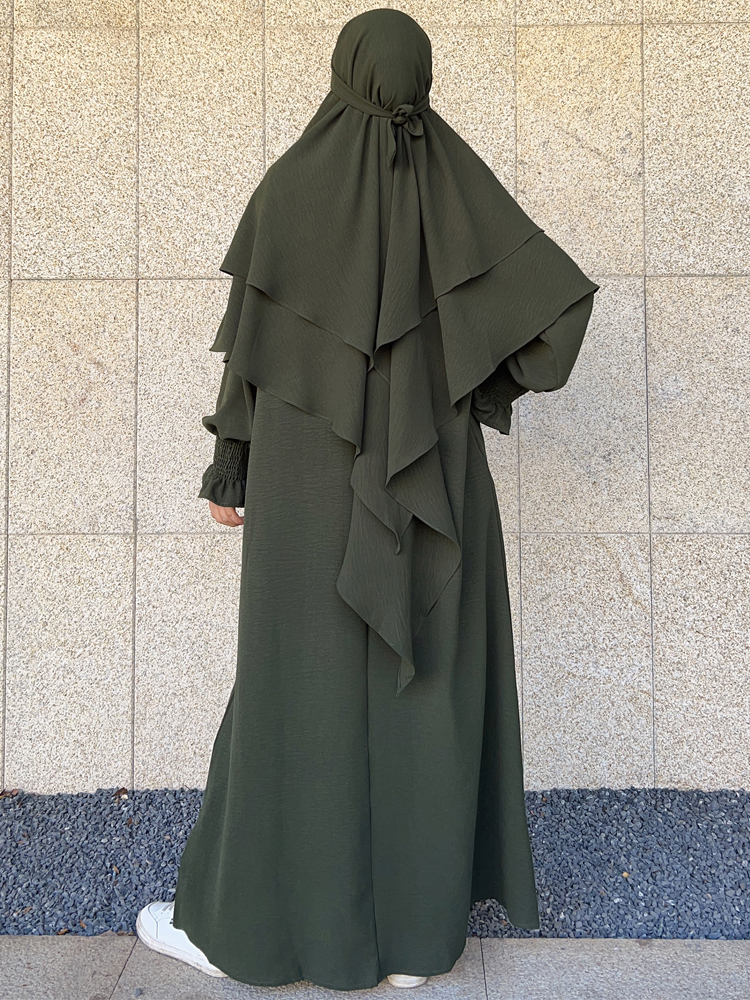 Ramadan Eid Muslim Woman Jilbab 2 Piece Abaya with Hijab Long Khimar Niqab Set Overhead Prayer Dress Islam Outfit Djellaba Burka