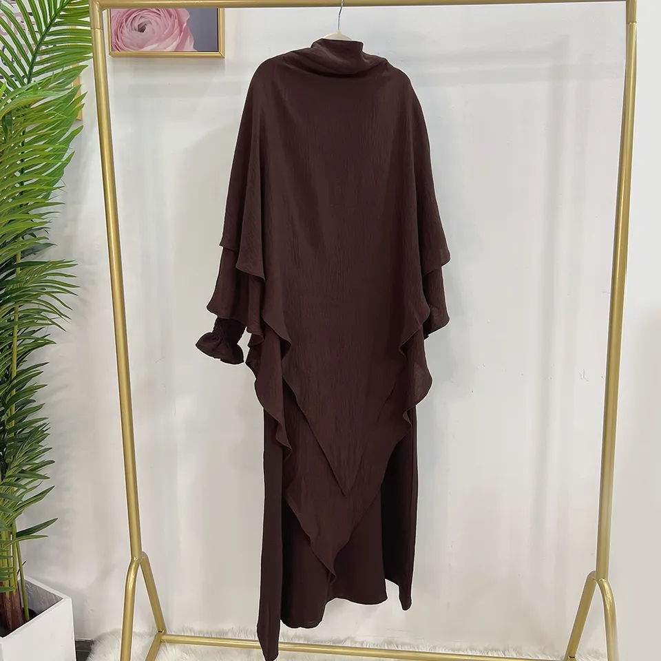 Ramadan Eid Muslim Woman Jilbab 2 Piece Abaya with Hijab Long Khimar Niqab Set Overhead Prayer Dress Islam Outfit Djellaba Burka