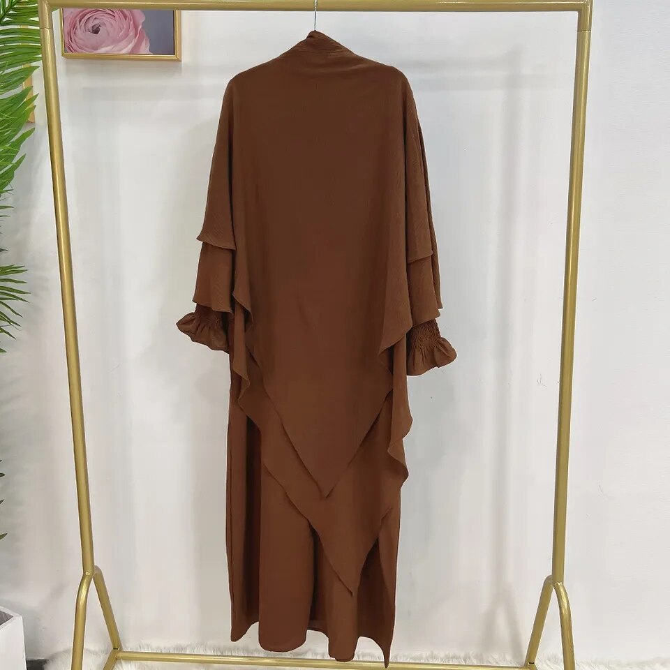 Ramadan Eid Muslim Woman Jilbab 2 Piece Abaya with Hijab Long Khimar Niqab Set Overhead Prayer Dress Islam Outfit Djellaba Burka