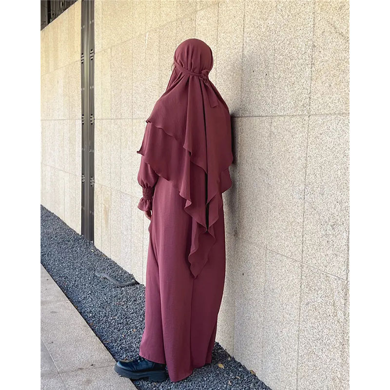 Ramadan Eid Muslim Woman Jilbab 2 Piece Abaya with Hijab Long Khimar Niqab Set Overhead Prayer Dress Islam Outfit Djellaba Burka