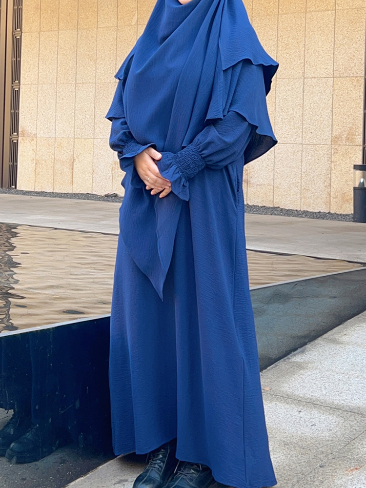 Ramadan Eid Muslim Woman Jilbab 2 Piece Abaya with Hijab Long Khimar Niqab Set Overhead Prayer Dress Islam Outfit Djellaba Burka