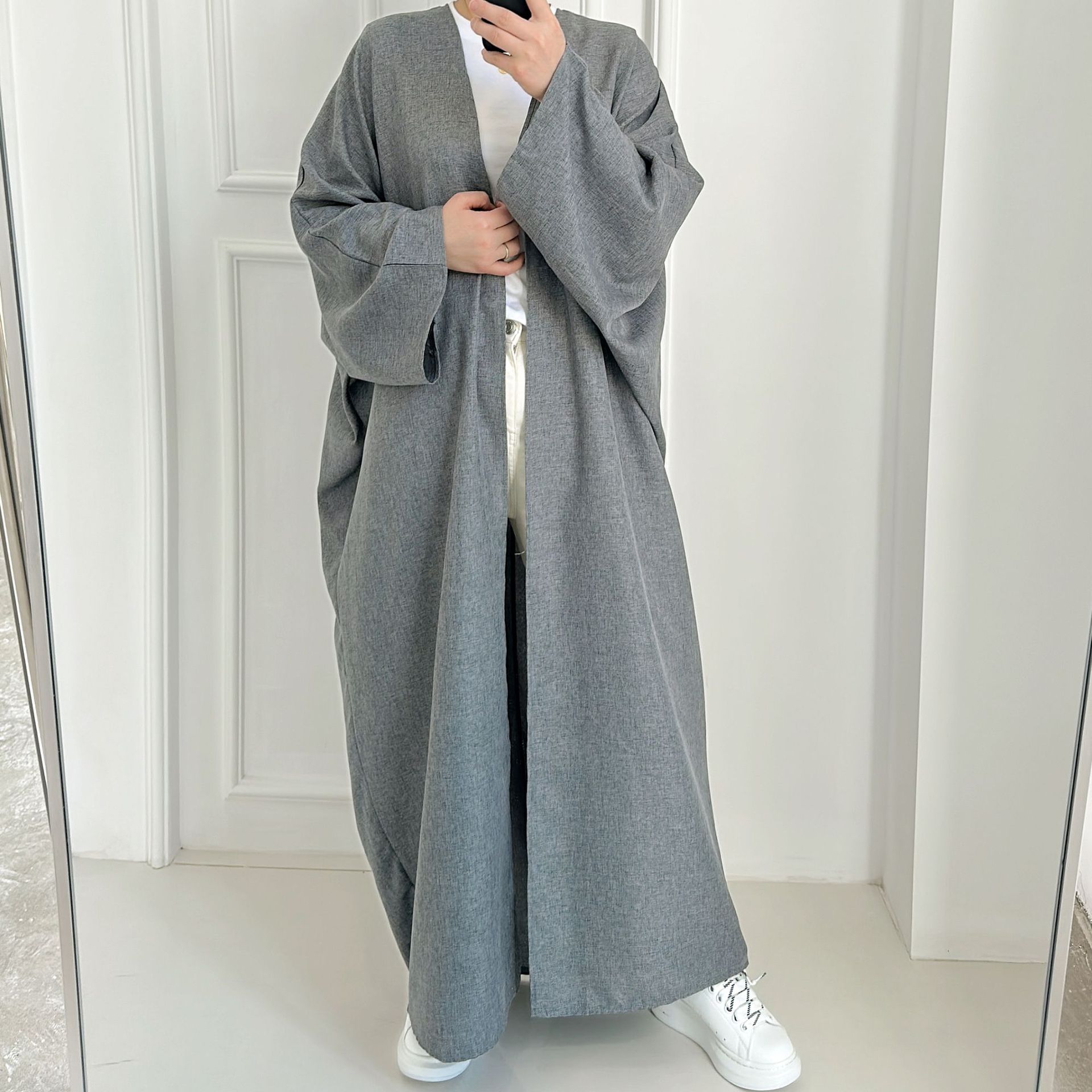 Eid Open Abayas for Women Dubai 2023 Plain Causal Cotton Linen Abaya Kimono Turkey Muslim Hijab Dress Islamic Outfit Kaftan Robe