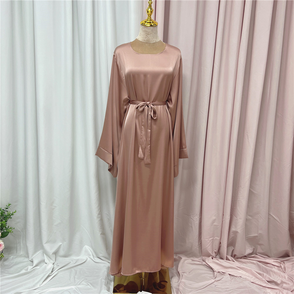 Ramadan Muslim Fashion Hijab Dress Eid Satin Abaya Dubai Turkey Islam Clothing Basic Closed Abayas for Women African Kaftan Robe