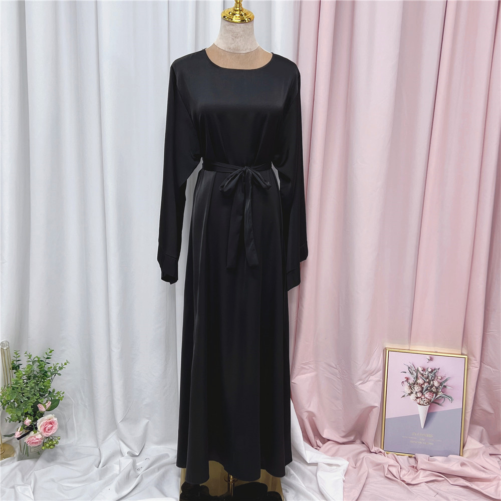 Ramadan Muslim Fashion Hijab Dress Eid Satin Abaya Dubai Turkey Islam Clothing Basic Closed Abayas for Women African Kaftan Robe