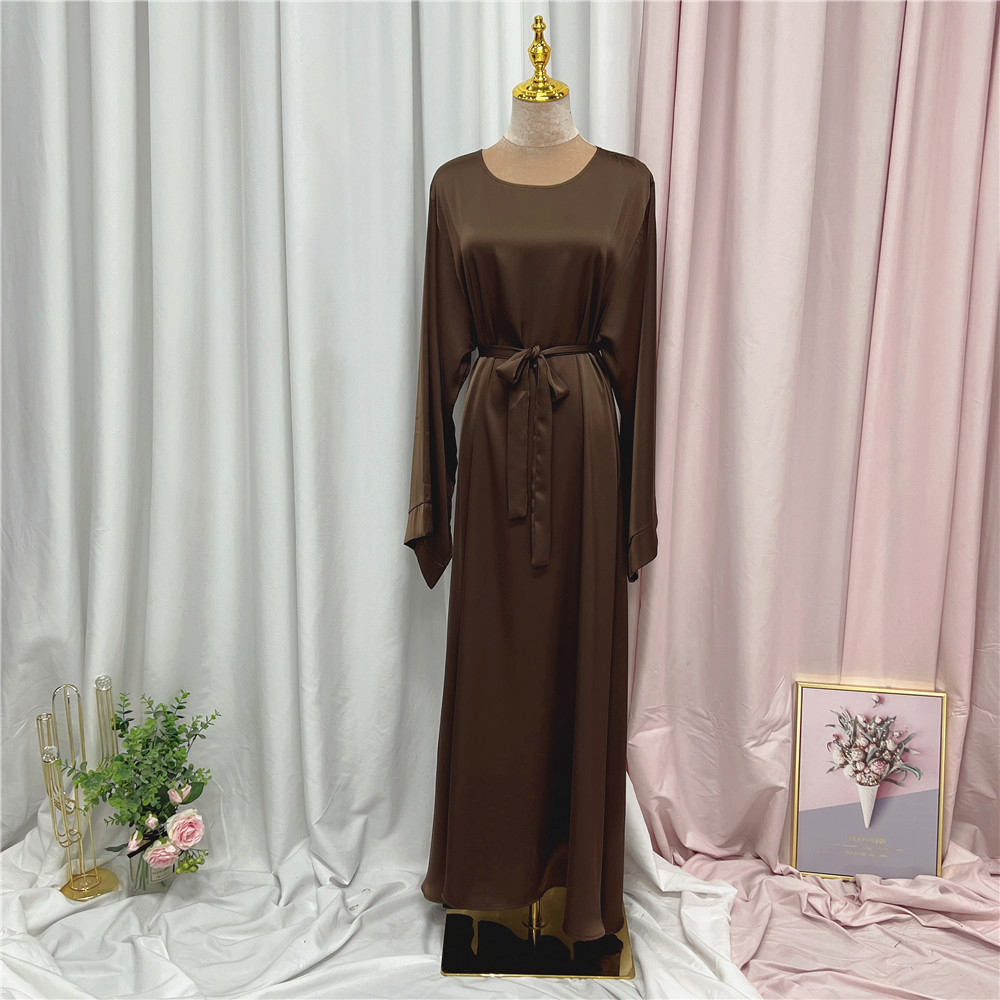 Ramadan Muslim Fashion Hijab Dress Eid Satin Abaya Dubai Turkey Islam Clothing Basic Closed Abayas for Women African Kaftan Robe