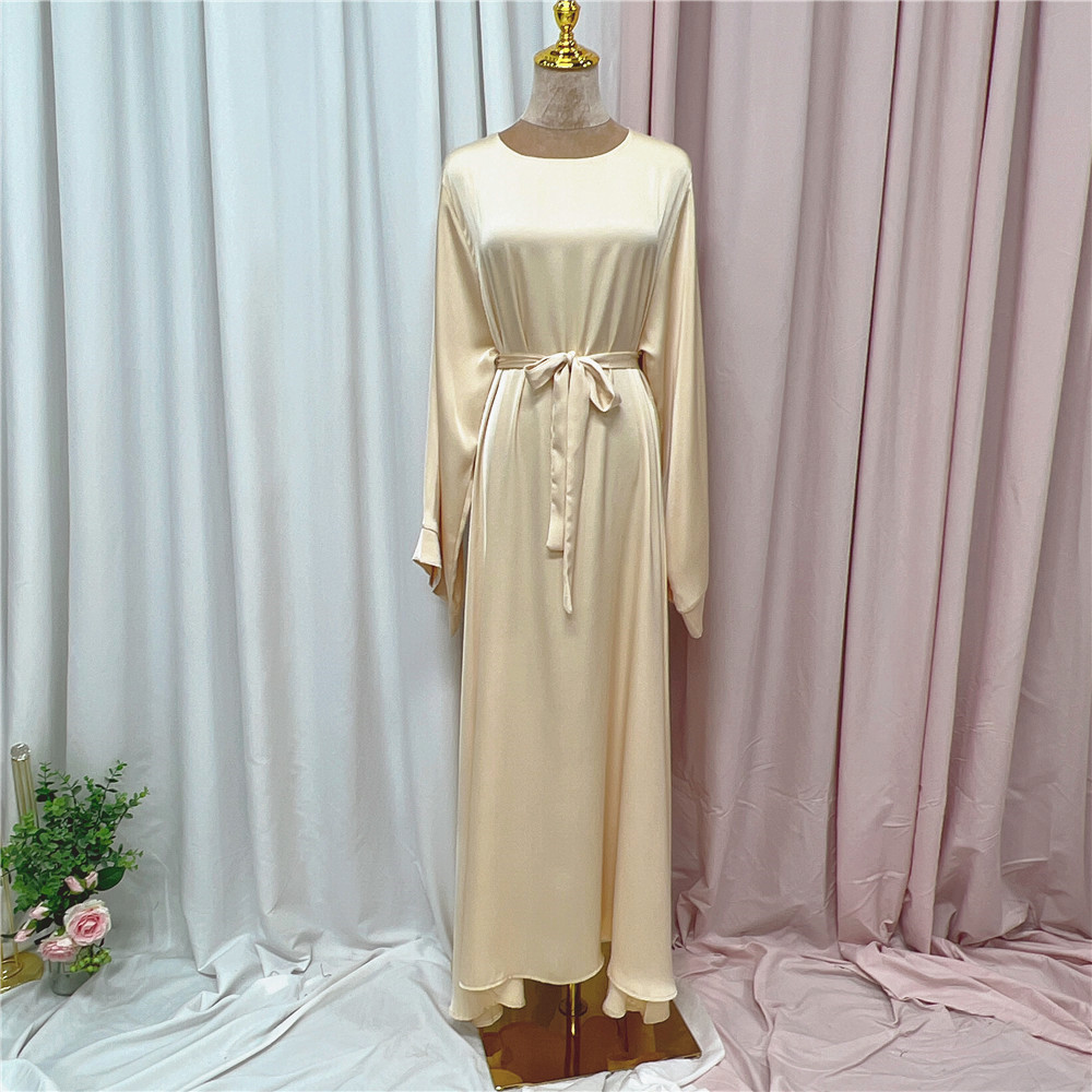 Ramadan Muslim Fashion Hijab Dress Eid Satin Abaya Dubai Turkey Islam Clothing Basic Closed Abayas for Women African Kaftan Robe